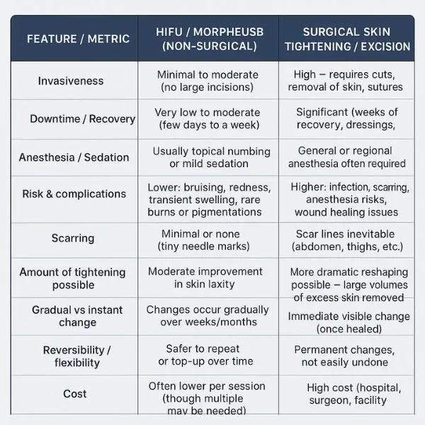 Lost the Weight but Not the Loose Skin? 3 A table showing the benefits of Lipo Sculpt Surrey treatments to combat loose skin.